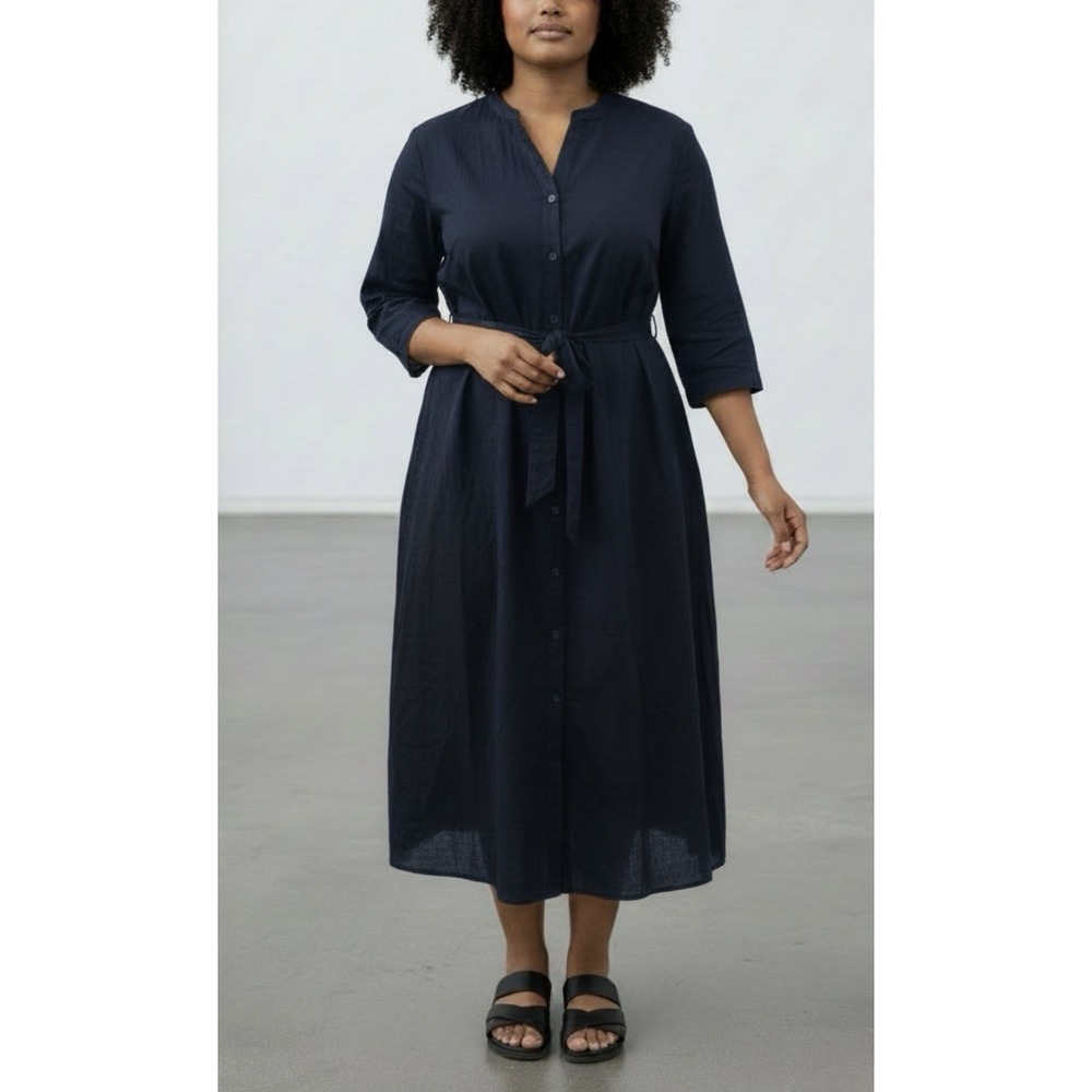 NWT Talbots Blue Cotton Poplin Midi Shirt Dress Belted Preppy Classic Capsule 3X